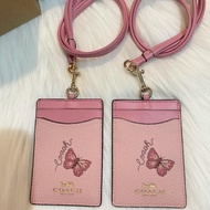 Coach Butterfly Blossom Pink Id Lanyard 100% Original Coach
