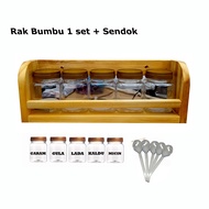 Tempat Bumbu Dapur 2 Susun 1 Set + Sendok Dan Sticker - Rak Gantung Kayu 2 Tingkat Serbaguna