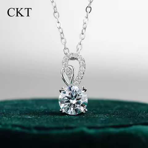 CKT 18k White Gold 1ct Diamond Moissanite Necklace Pendant for Women's Classic Four-claw Platinum Pt