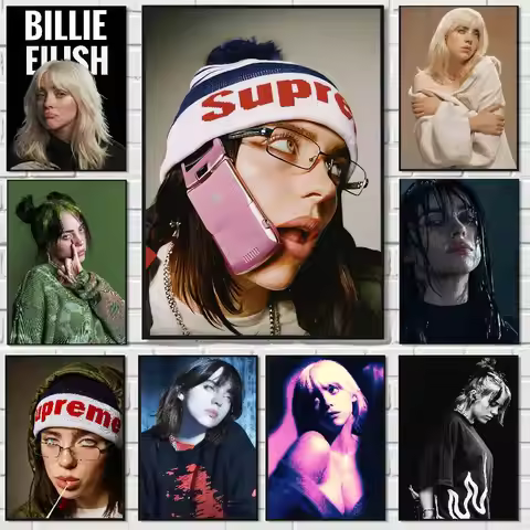 Singer Billie Eilish Vintage Anime Poster Wall Art For Study Living Room Decor Unique Home Decoratio