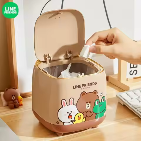LINE FRIENDS Brown Cony Sally anime cartoon cute desktop trash can kawaii home office with lid press