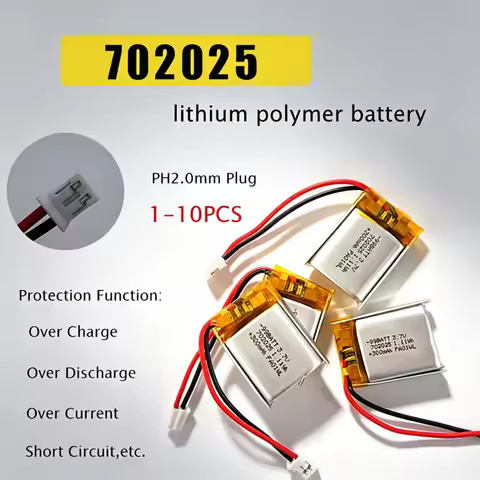 702025 300mAh 3.7V Polymer Lithium Battery Li Po Rechargeable Batteries for Bluetooth Headphones Spe