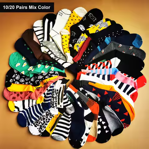 10/20 Pairs Socks New Cotton Women Socks Couple Man Spring Autumn Funny Socks Colorful Socks EUR37-4
