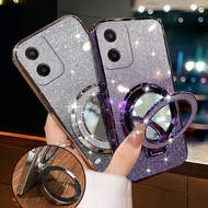 For Moto G05 Case with Makeup Mirror Holder Stand Luxury Shiny Gradient Plating Glitter Slim for Mot