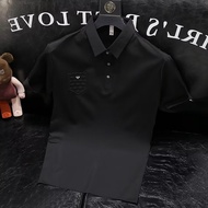 【READY SOTCK】Ice Silk Solid Color Polo Shirt for Men Business Polo Shirt Elastic Lapel Short-sleeve T-shirt