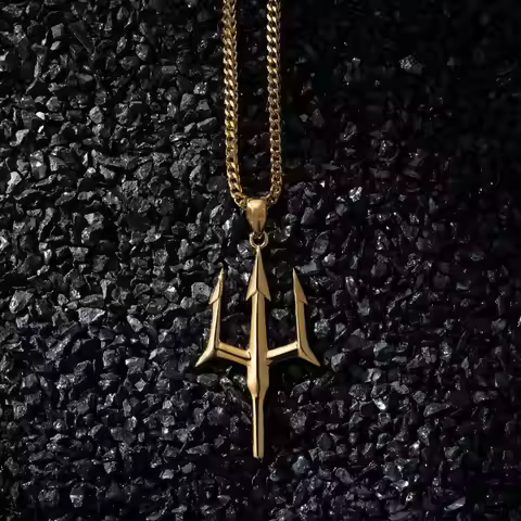Hiphop Trident Necklace Men Stainless Steel Jewelry Greece Neptune Poseidon Trident Pendant Rope Cha