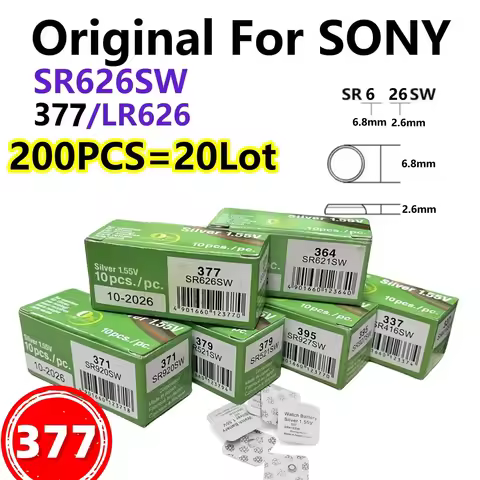200pcs For SONY SR626SW LR626 AG4 1.55V Batteries LR66 377 377A Alkaline Battery Watch Toys Car Remo