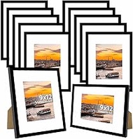 JCJMY 12 Packs 9x12 Picture Frames, Display 6x8 with Mat or 9x12 Without Mat, Gallery Wall Frame Set