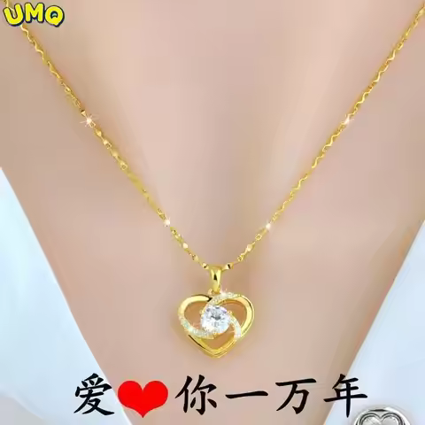 Plated Real 24K Gold Necklace Live Broadcast Women's Pendant Chain Tanabata Valentine's Day Gift Acc