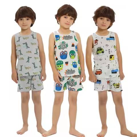 Kids Pajamas for Boys 2 3 4 5 6 7 8 9 Y Girls Sleepwear Dinosaur Clothing Summer Sleeveless Top+Shor