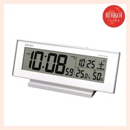 Seiko clock alarm clock constant lighting radio digital calendar temperature humidity display visible at night white SQ762W SEIKO