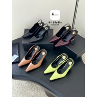 Saint LaurenYSL26 New Style High Heel Back Empty Pleated Sandals Women ysl Pointed Toe Pleated High 