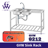 GVW 9212 Stainless Steel Kitchen Sink / Double Bowl Sink / Double Drainer / Dish Rack / Kitchen Organizer