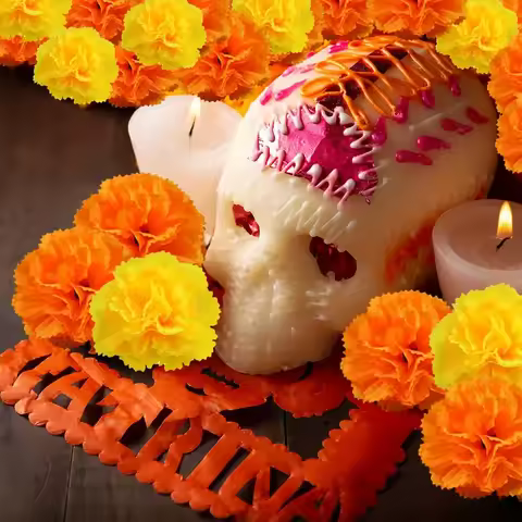 2.17 InchMexican Marigold Artificial Flowers Day of The Dead DIY Garland String Halloween Diwali Par