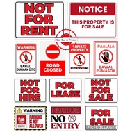 For | Private Property | No Trespassing | For Rent | For Lease | For Hire | Laminated A4 Signs