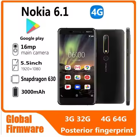 Nokia 6.1 Smartphone 5.5 Inches 3GB RAM 32GB ROM 16MP 1080P LTE 4G Single SIM Fingerprint Unlocked A