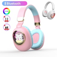 Cartoon Wireless Bluetooth Headset with MIC RGB Light Stereo Mic Headones for Girls Children Headset Gifts Gamer Helmets
