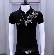 Áo thun áo thun nam thiết kế họa tiết thêu trước ngực độc lạ - H84