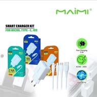 MAIMI T28 Smartcharger Kit micro type-c ios 2.4A Dual USB X39 Micro White Original - Charger and Cab