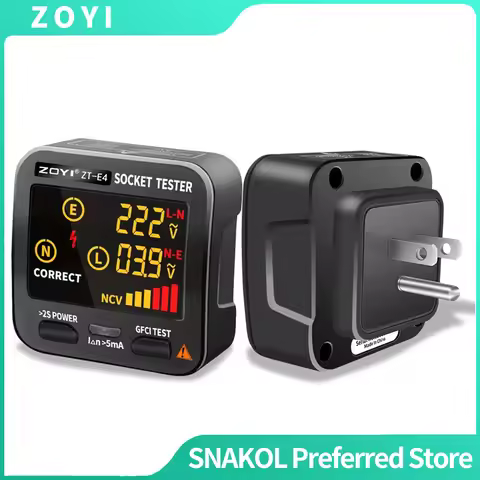 ZOYI Digital Socket Tester Smart Voltage Detector RCD GFCI NCV Test Large Screen Outlet Tester EU US