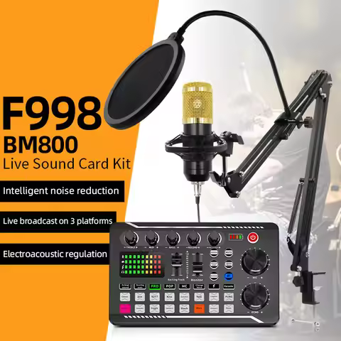 F998 Sound Card Microphone Mixer Kit 16 Sound Effects Audio Recording Sound Mixer Audio Mixing Conso