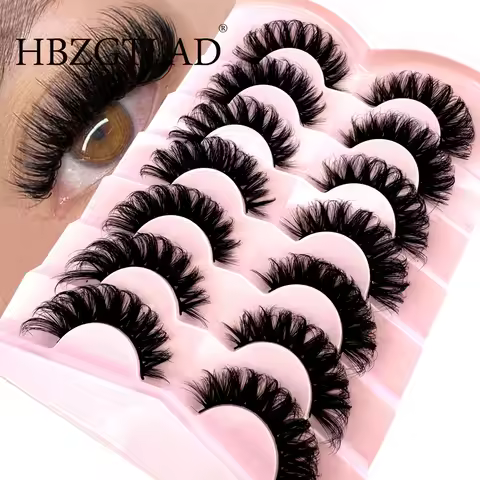 HBZGTLAD7 Pairs Natural False Lashes DD Curl Russian Lashes 3D Mink Eyelashes Reusable Fluffy Russia