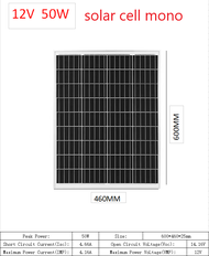 solar panel 6V-12V-18V/50W/80W/100W/120Wแผงโซลาร์เซลล์ monocrystalline solar cell 12V-18V 50W