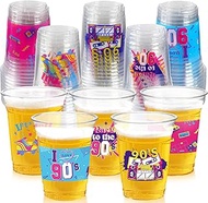CUPLOOV 90s Theme Party Decoration Plastic Cups, Back to 90's 50 Pcs 16 OZ Disposable Drinkware Cups