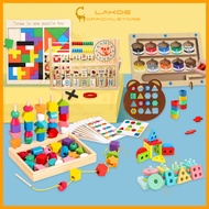 LAKOE Kids Early Learning Montessori Toys Baby Wooden Educational Toys Mainan Baby Blocks Maze Color