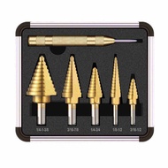 ดอกสว่าน ทรงเจดีย์ ดอกสเต็ป เคลือบไทเทเนียม ขนาด 4-32 มม. 3 ดอกต่อชุด / 6 ดอกต่อชุด HHS Step Drill T