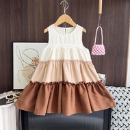 Bear Leader 4 5 6 7 Years Girl Summer New Pathwork Lace Sleeveless Dresses Plain Korean Version Mult