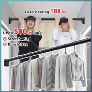Extendable clothes pole hanger Punch-Free Stainless Steel Curtain rod laundry  drying rack bathroom retractable clothesline balcony super load-bearing single pole retractable laundry rack ceiling