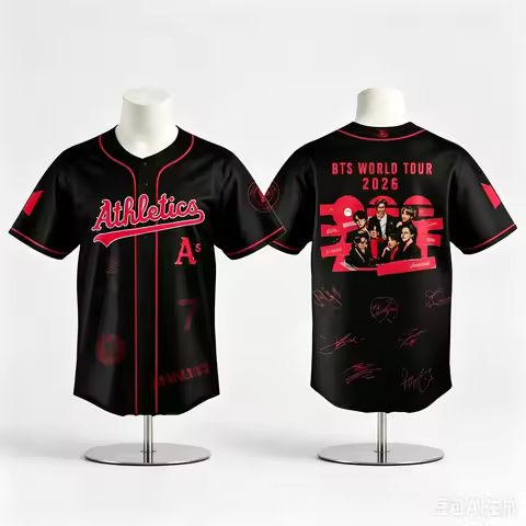 Parent-Child Matching BTS World Tour 2026 Baseball Jersey, Member Signature Print Up Short Sleeve Fa