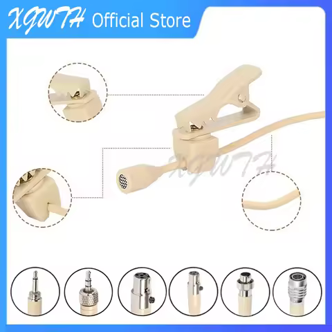 Beige Tie Clip Lapel Microphone Condenser Lavalier Mic for Shure Audio Technica Sennheiser MiPro AKG