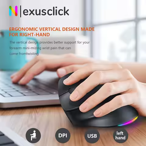 Meetion Mishen Left-Handed Ergonomic Vertical Wireless Mouse Black Light Version Rechargeable Btm010