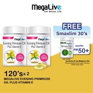 MEGALIVE Evening Primrose Oil Plus Vitamin E 120's X 2 with Evening Primrose Oil, Epo Supplement HTM