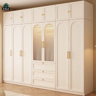 ZR Wardrobe Solid Wood Wardrobe with Glass Door 2/3/4/5/6 Door Wardrobe French Style Cabinet Cream S