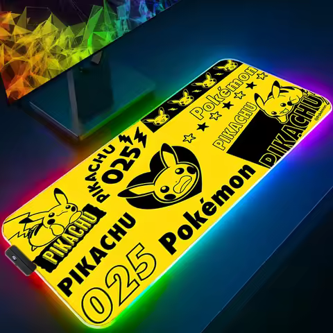 Mouse Pad RGB P-Pokemons P-Pikachu Gaming Mousepad LED Pad PC Desk Mat Luminous Mouse Pad Keyboard M