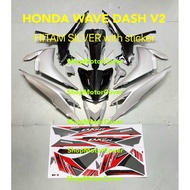 HONDA WAVE DASH 2 / DASH 110 V2 BODY COVER SET HITAM + SILVER WITH STICKER (HLD) HONDA WAVE110 DASH2 / DASH110 V2