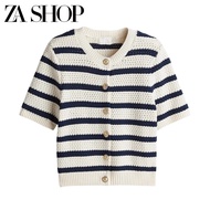 Genuine ZARAˉ 2025 Summer New Womens Fashion Texture Round Neck Short Sleeve Knitted Cardigan Stripe