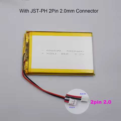 3.7V 4000mAh 14.8Wh 606090 Li-Polymer Li LiPo Battery JST-PH 2.0mm 2Pin Connector For GPS Bluetooth