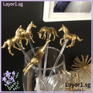 LAYOR1 Horse Straw Decoration, Drink Tool Metal Horse Stirrer Drink Stirrers, Gifts Water Cup Accessories Horse Shape Metal Horse Straw