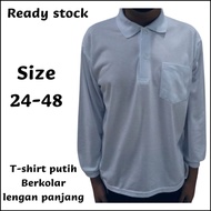 Tshirt putih lengan panjang berkolar kain cotton white tshirt coller long sleeve