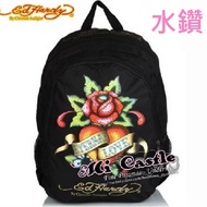 Can Install Big Ed hardy Rose Heart (Black) Hot Diamond School Backpack Bag