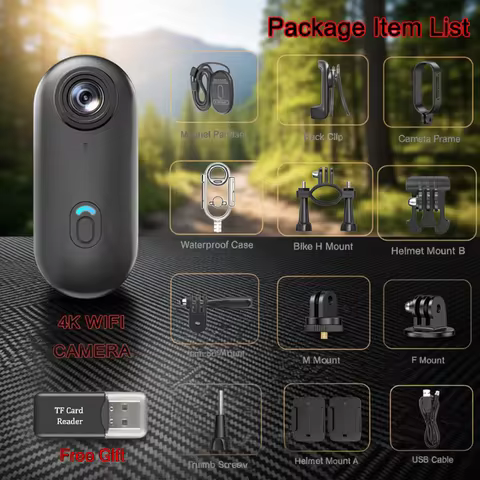 2025 Magnetic 4K POV Cam Small Sports Recorder Helmet Bike Mount Mini Cam Wireless Mic Ultra Portabl