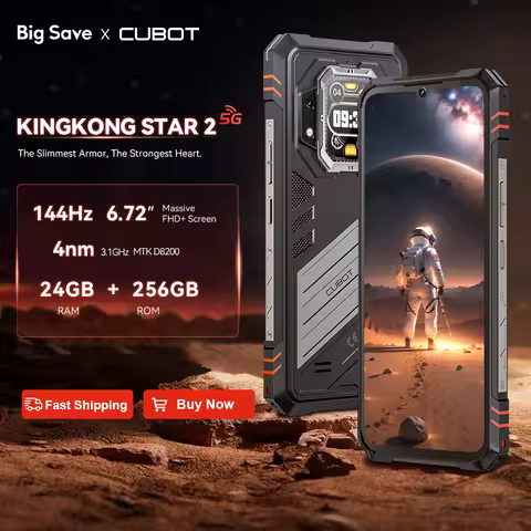Cubot KingKong Star 2, Ultra-Slim Rugged Smartphone 5G, 4nm MTK D8200, 24GB RAM(12+12GB)+256GB ROM,6
