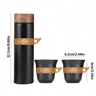 1pc 400ml/510ml Vacuum Insulated, 80mlTea Espresso Coffee Cups, Stainless Steel Vacuum Wooden Grain 