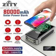 Solar Power Bank Kapasiti Besar 80000mAh Wireless Fast Charge 4 USB LED Lamp Powerbank Original for 