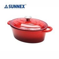 SUNNEX - 29x20CM橢圓形琺瑯鑄鐵鍋(3.5公升) - 紅色