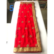 MERAH READY Red Sari Fabric Indian Saree Fabric/ Indian Clothing/ Saree Material/